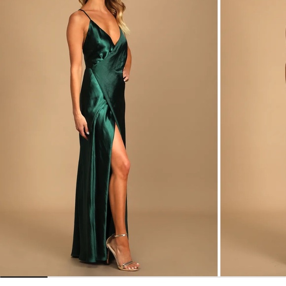 emerald green silk satin Lulu’s formal prom dress - Picture 6 of 11